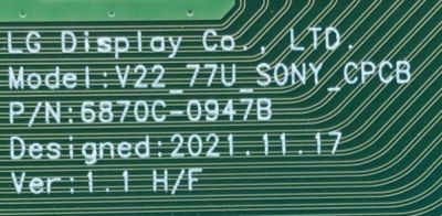 T-CON PARA TV SONY BRAVIA OLED / NUMERO DE PARTE 6871L-6999B / 6870C-0947B / 6999B / PANEL YDCM077UNG11 / MODELO XR-77A80K  / XR77A80K - Imagen 3